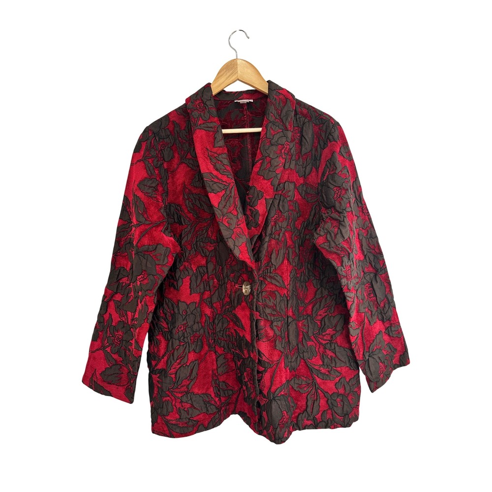 Habitat Clothes to Live In Vintage Red Floral Jacquard Blazer Jacket XL Tapestry